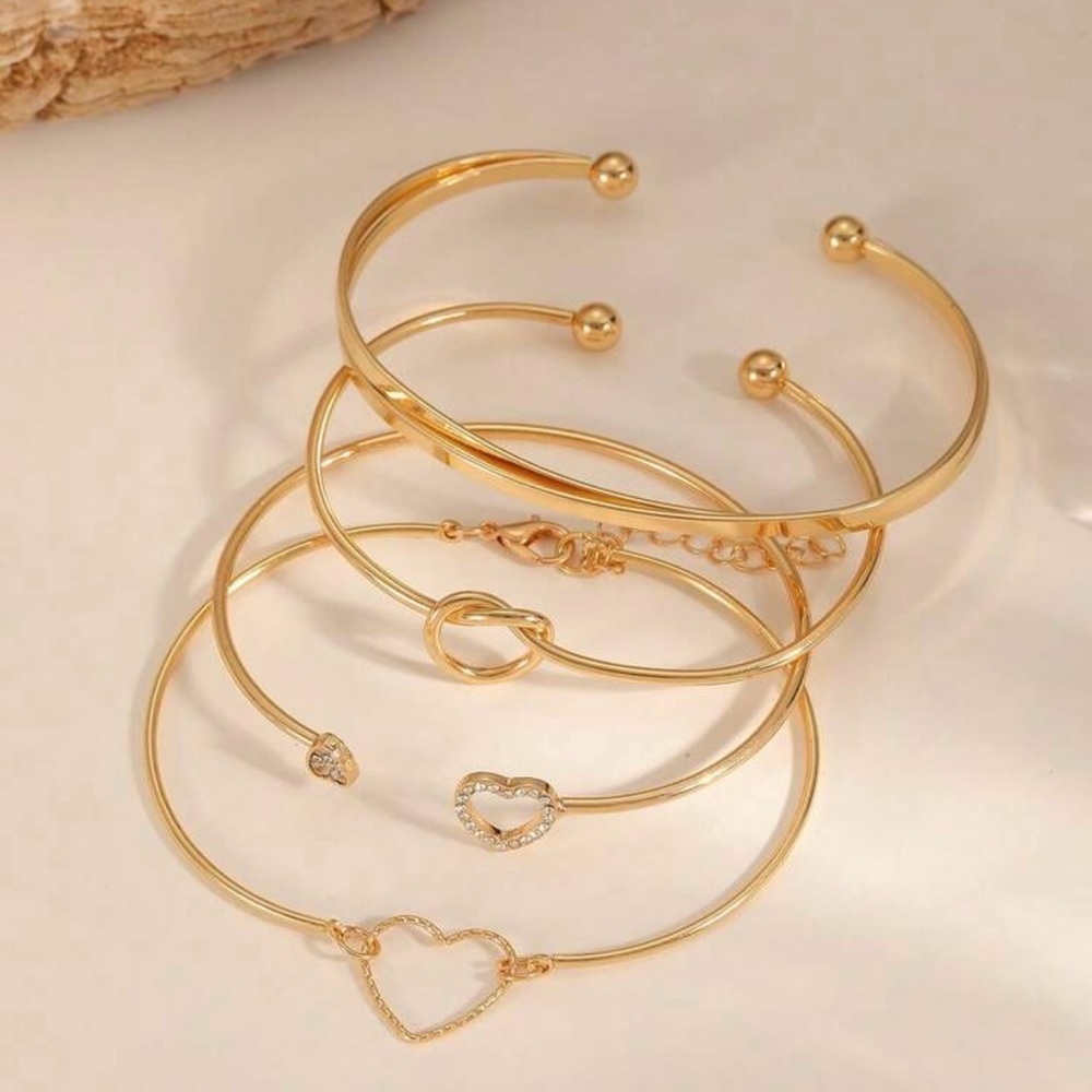 Set of 4 Stackable Gold Bracelets, Love Knot Bracelets and Heart boho jewelry - Picture 5 of 6